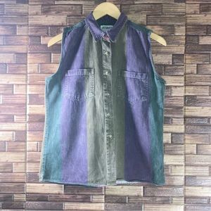Ladies Large Vintage 90’s Atlast Basics Color Block Sleeveless Button Down